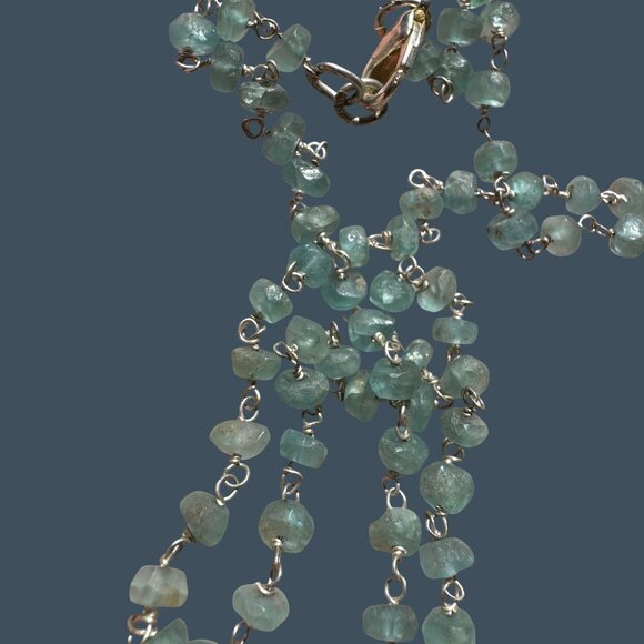 Vtg Aquamarine Gemstone Necklace Sterling Silver Chain & Lobster Clasp Boho - Picture 9 of 14